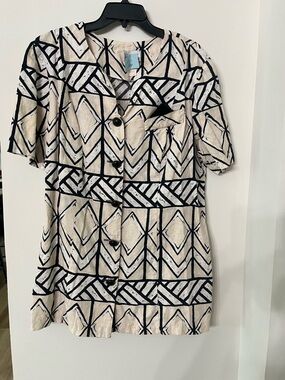 Lady Dorby Vintage Top/Dress Size XL Tan Chevron Print
